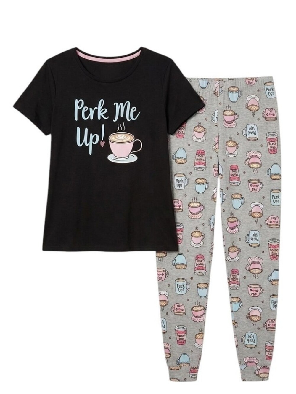 Secret Treasures "Perk Me Up" Short Sleeve Top and Pants Pajama Set | Size L